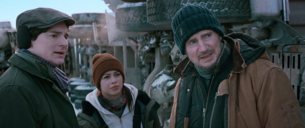 Benjamin Walker, Amber Midthunder, and Liam Neeson in The Ice Road