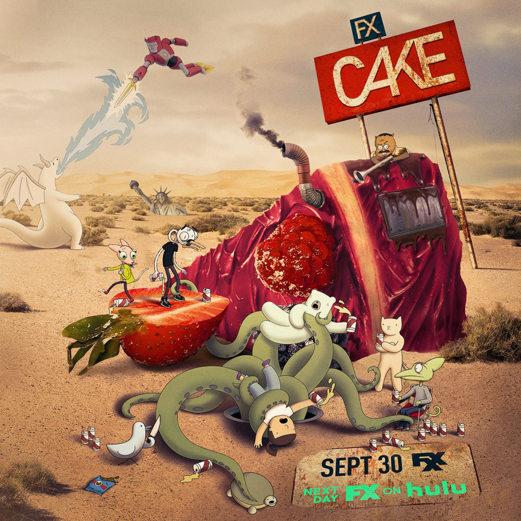 Cake Season 5 poster of different animated animals hanging out in the desert